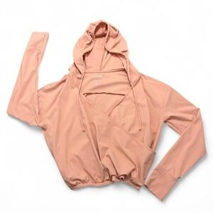 FLX coral peach cropped hoodie travel leisure lounge wear wrap style long sleeve